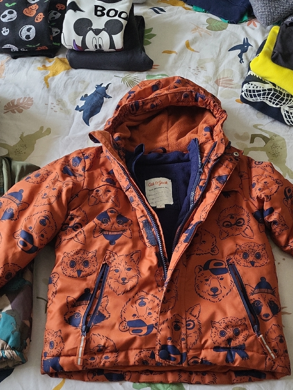 Cat & Jack Orange Hooded Kids' Animal Print Puffer Jacket